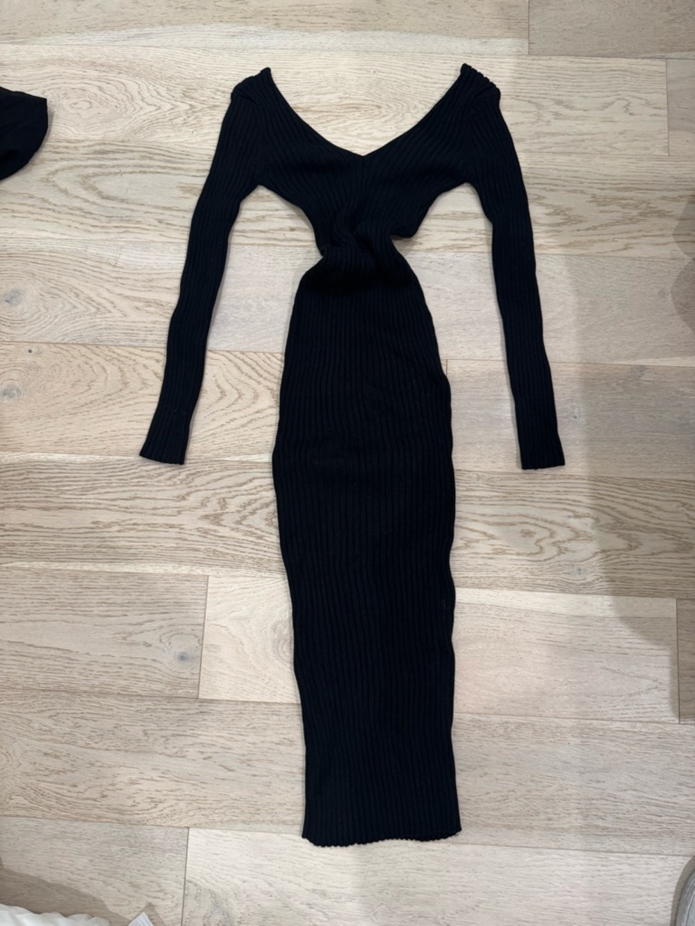 Hera Collection Black Ribbed off shoulder deep v neck midi Sweater dress